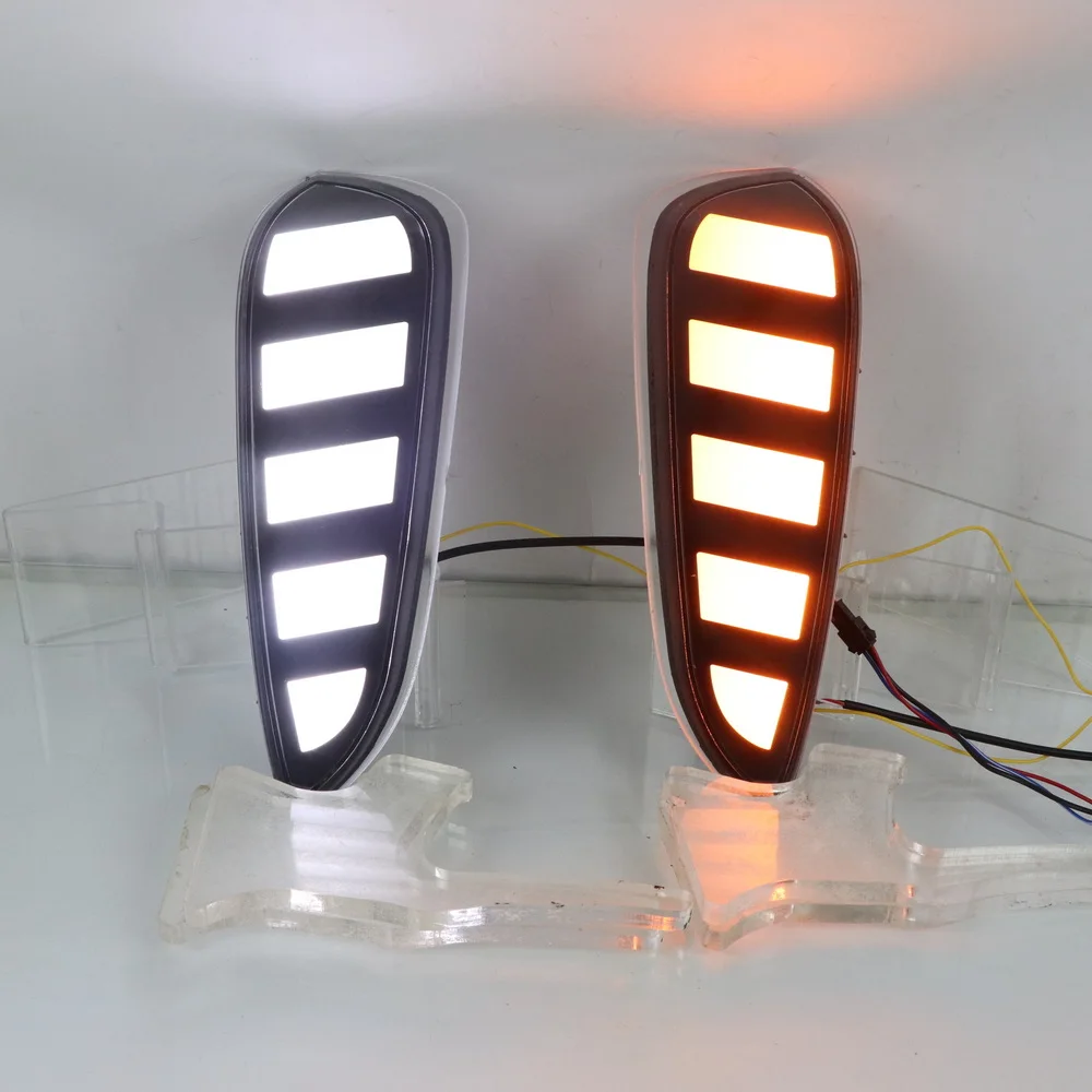

Car LED Daytime Running Lights for Toyota bZ4X 2022+, 6000K DRL + Streamer Yellow Turn Signals + Ice Blue Night DRL, Start Scan