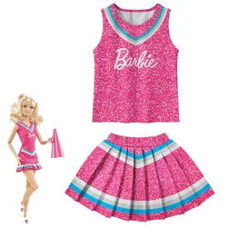 Barbie 2 szt. Komplet odzieży dziecięcej spódnica Cartoon Barbie Y2k Girls popularna spódnica Kid Halloween Cos cheerleaderek uniwersalny mundur