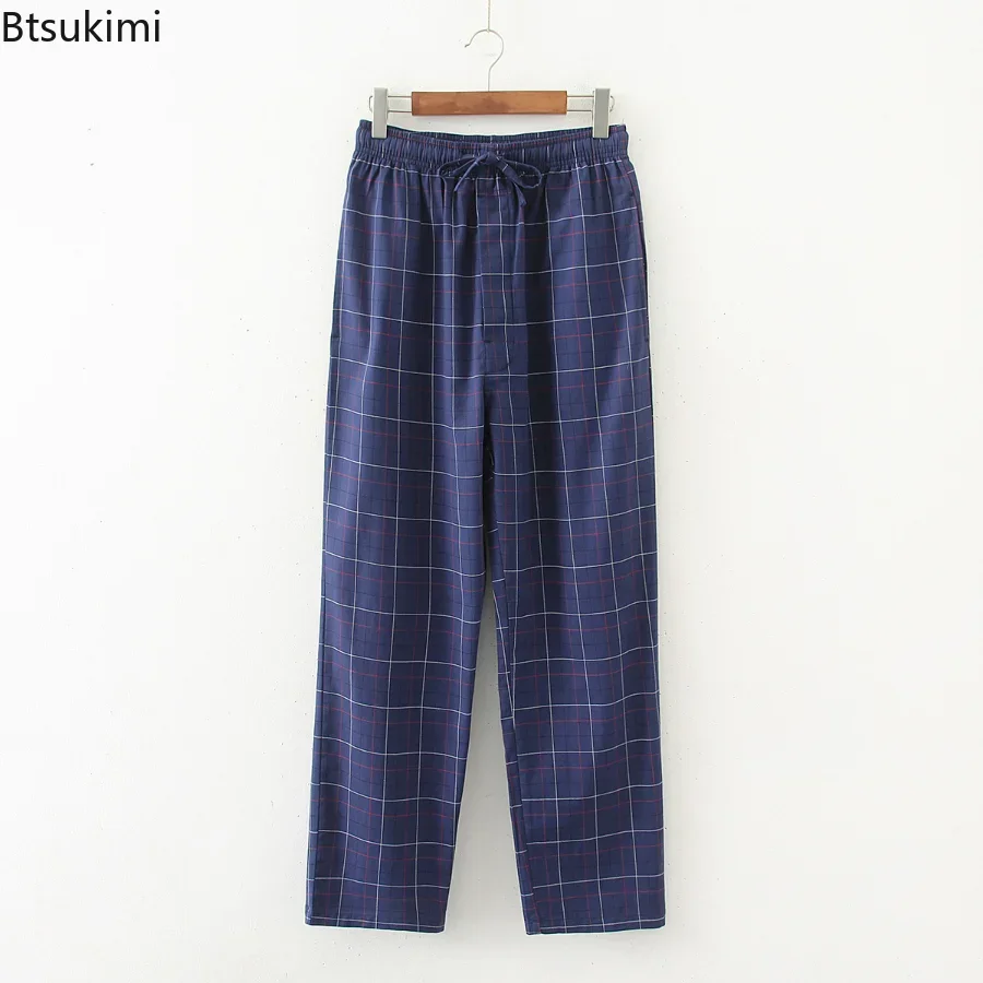 New 2025 Men's Casual Pajama Pants 100% Cotton Oversized Breathable Soft Home Pants for Men Spring Summer Plaid Sleepwear Pants