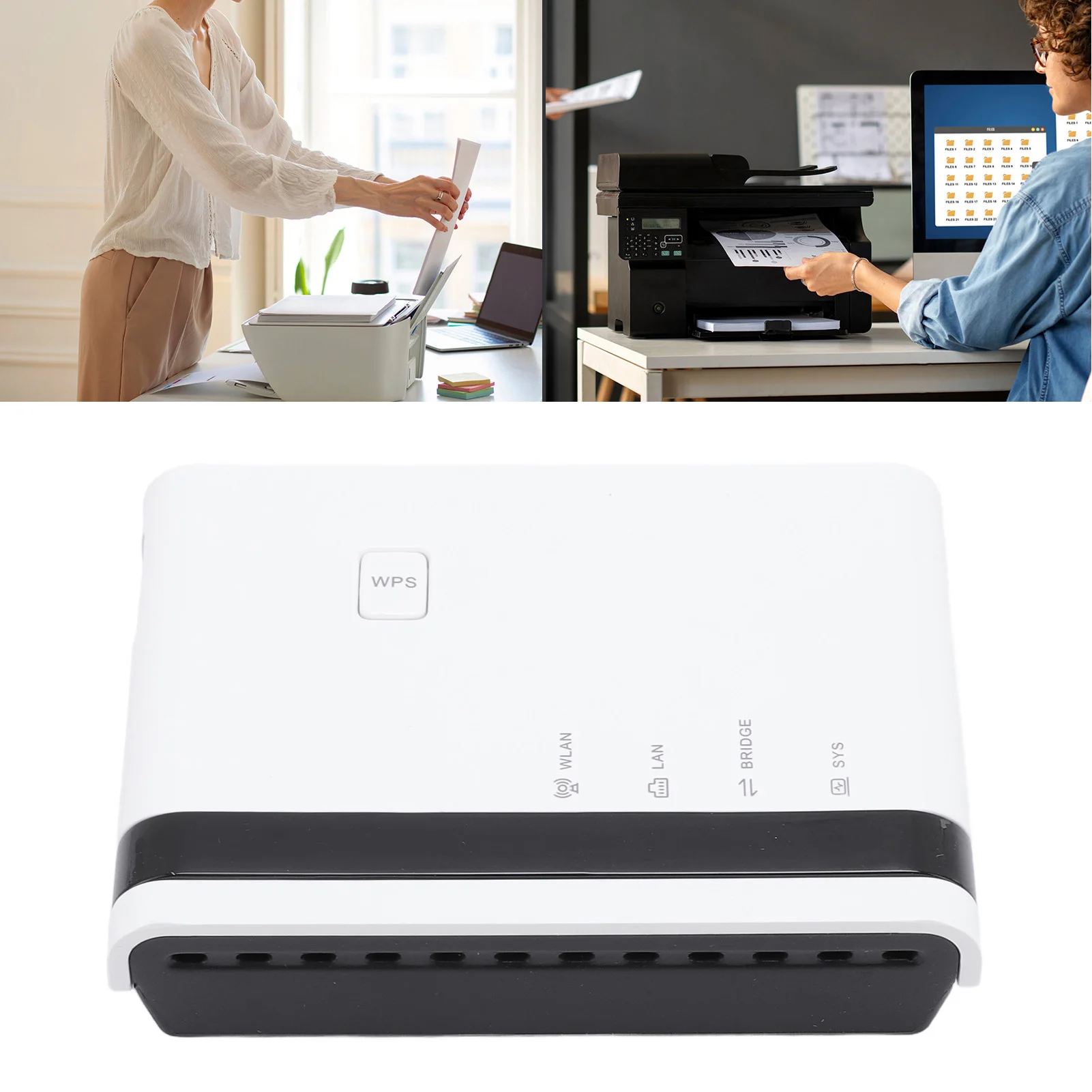 

Print Server Plug and Play 3 Modes 10/100Mbps LAN Bridge Sharing Support 4 Printers Portable Wireless Printer Server for Home