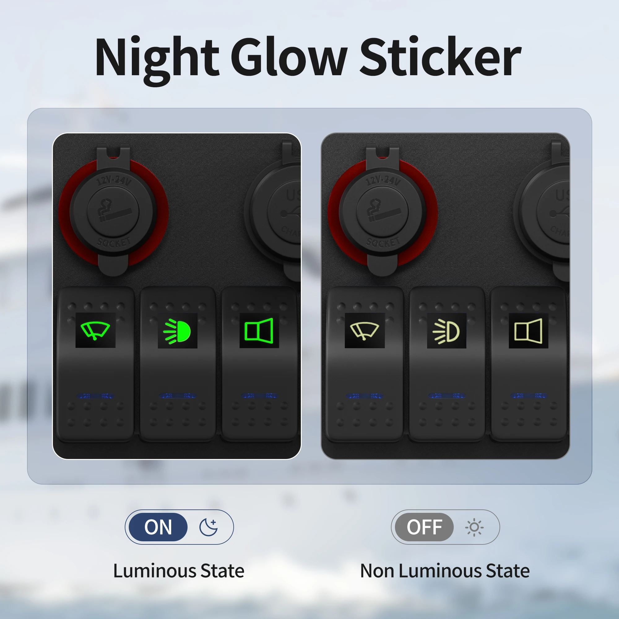 6 عصابة البحرية لوحة التبديل قارب لوحة التبديل مقاوم للماء 12 فولت لوحة مفتاح متأرجح LED مضاءة مع USB مقبس السجائر الفولتميتر #5