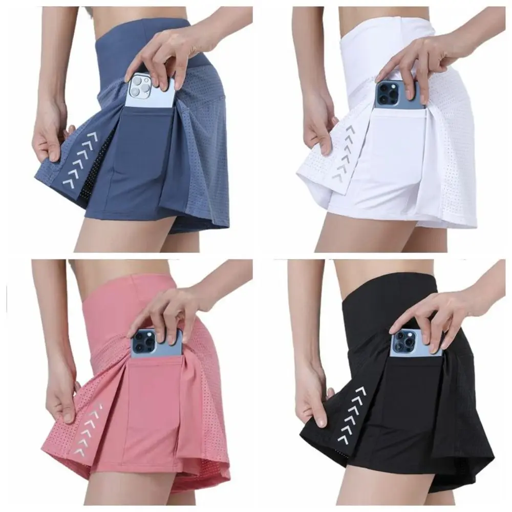 

Soft Mesh Fitness Running Shorts with Pocket High Waist 2 in 1 Yoga Skirt Shorts Sweatpants Ins Style Mini Bottoms Shorts Ladies