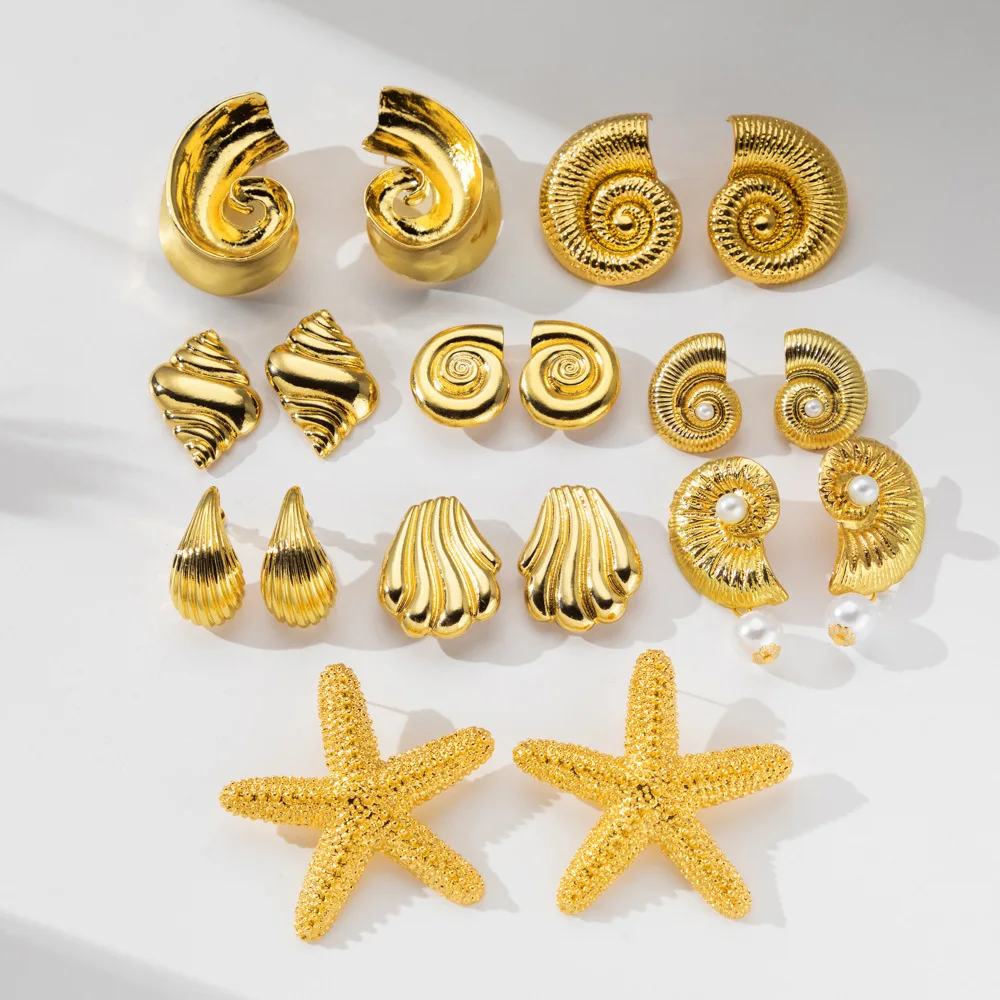 

Gold Texture Glossy Starfish Shell Stud Earrings for Women Exaggerated Personalized Women Geometric Earrings Jewelry Wholesale