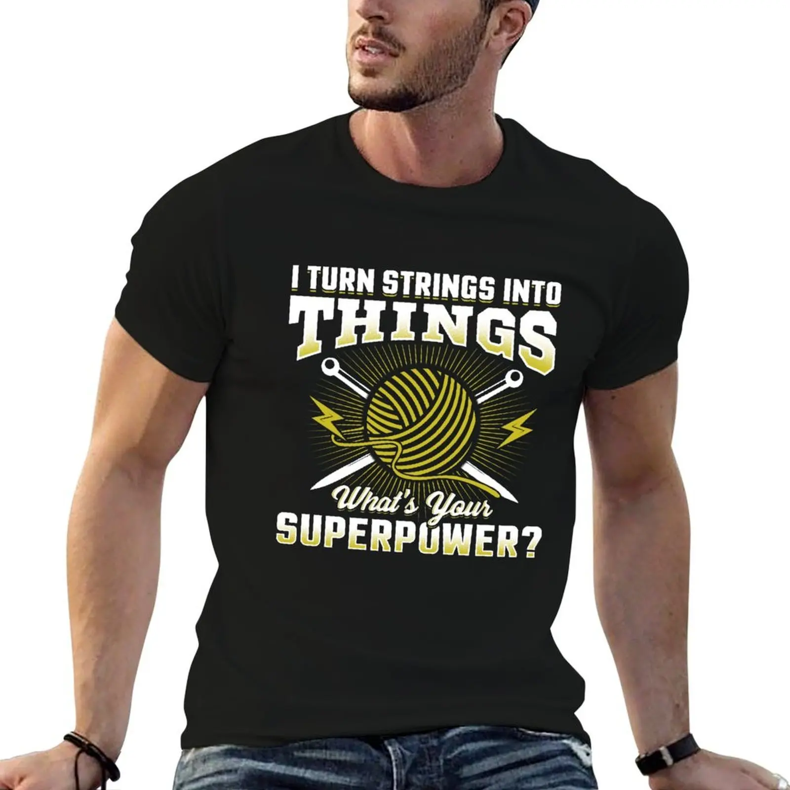 I turn strings to things funny knitting tshirt T-Shirt graphic t shirt vintage boys whites plain t shirts men