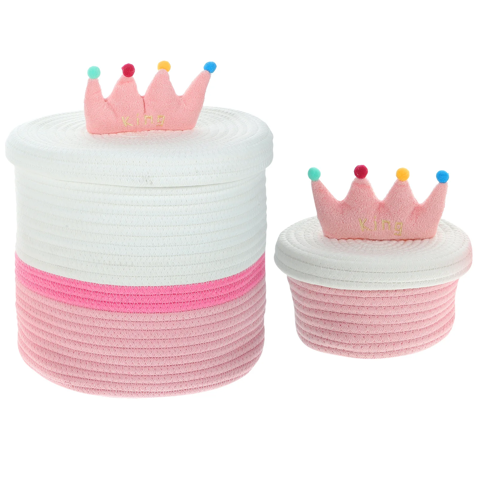 

2Pcs Cotton Rope Woven Storage Basket with Lid Decorative Desktop Small Basket for Organizing Keys Vitamins and Random Items