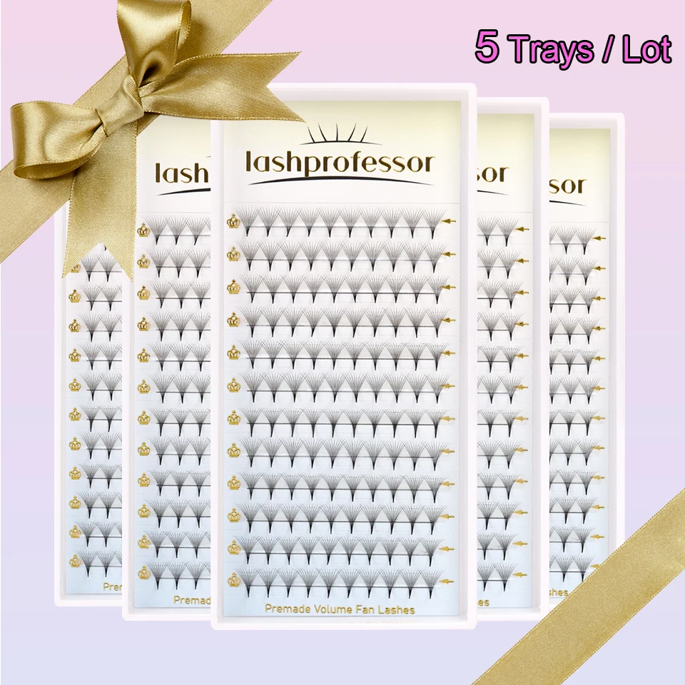 Wholesale 5Trays 320 Fans Premade Volume Fans Lash Medium Stem Sharp Thin Pre Made Russian Volume Eyelash Extensions Fluffy Lash