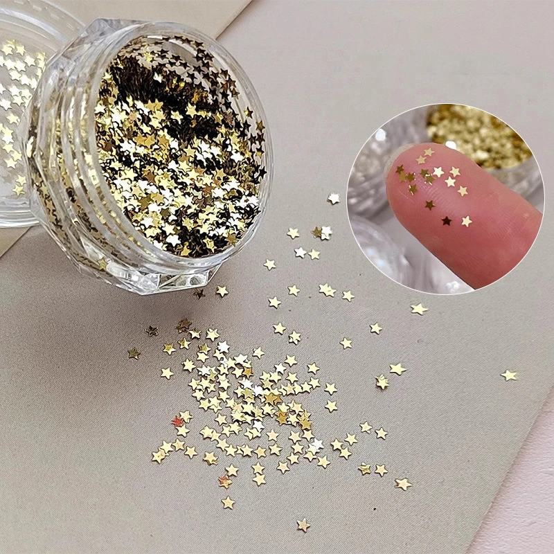 Gold Silver Colorful Shining Star-Shaped Nail Sequins Glitter Laser Flakes Powder 3D Nail Decorations Manicure DIY Material