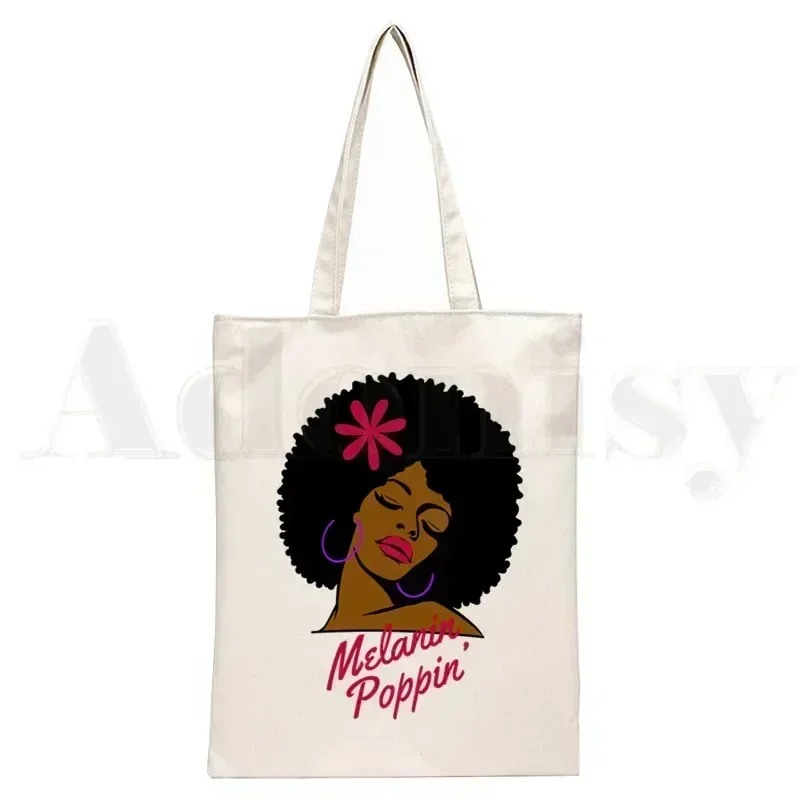 Melanin Queen Shopping Bag Grocery  African History Shopper Jute Bag Shopping Month Curly Hair Tote Bag Shoping Reusable Bolsa