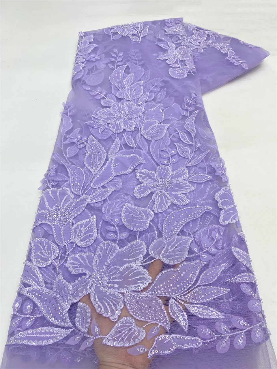 

African Beaded Groom Lace Fabric 2025 High Quality French Mesh Lace Fabric Sequins Nigerian Lace Fabrics For Wedding Dress Sew