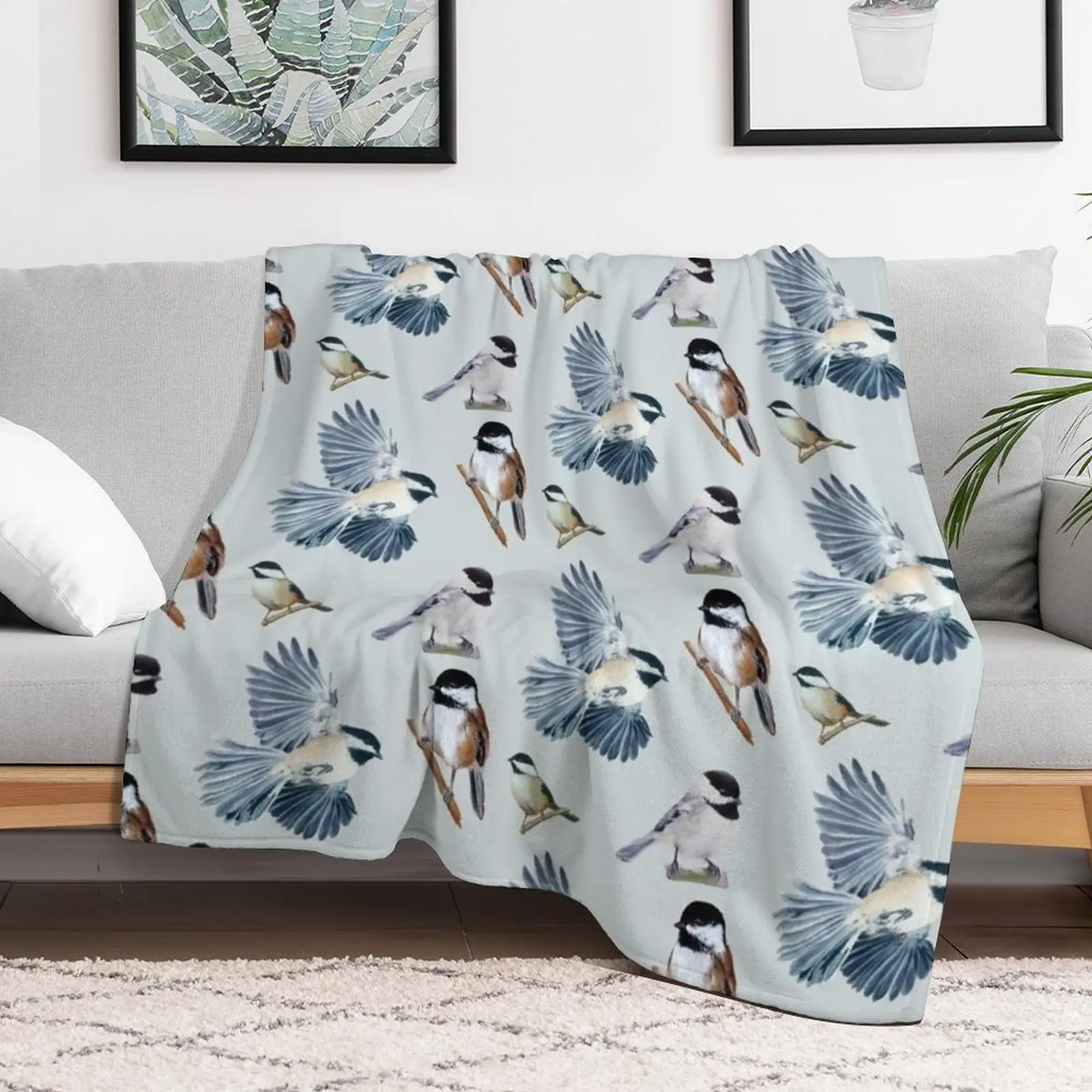 Chickadee Sticker set & pattern (mirrored) Throw Blanket All Weather Soft Throw Blanket for Sofa