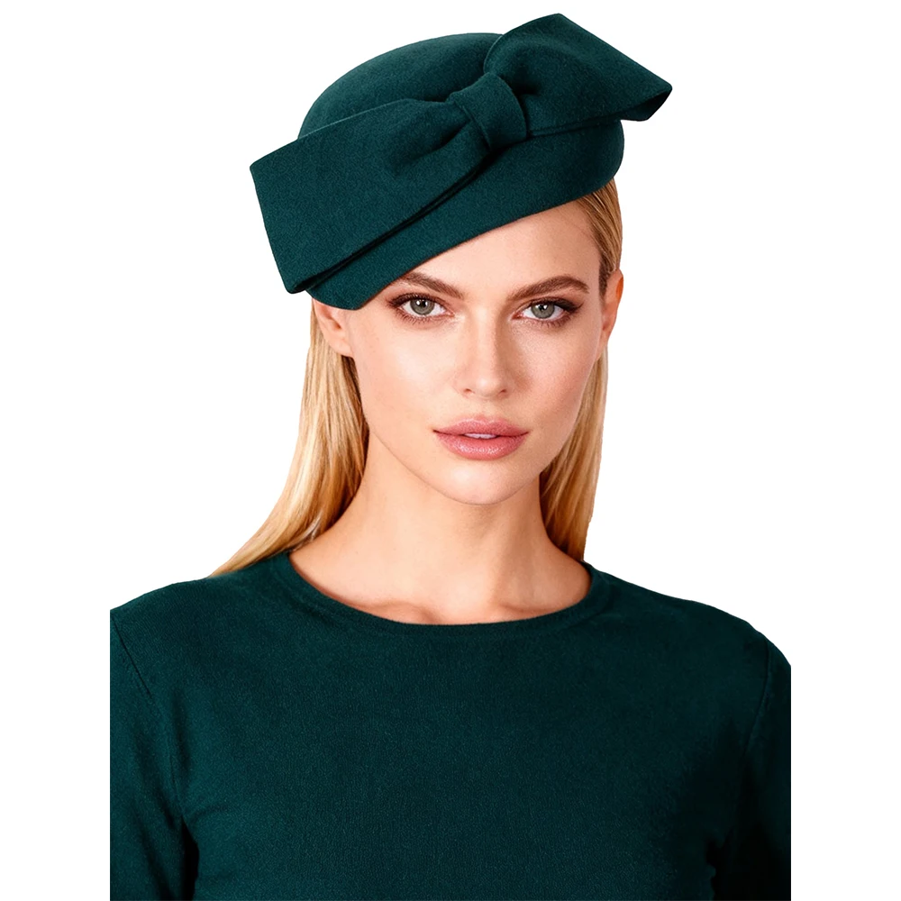 FS Pink Red Bowknot Fascinators Hat Wool Pillbox Hats For Women Spring Vintage Beret Cap Luxury Wedding Bride Cap Chapeau Femme