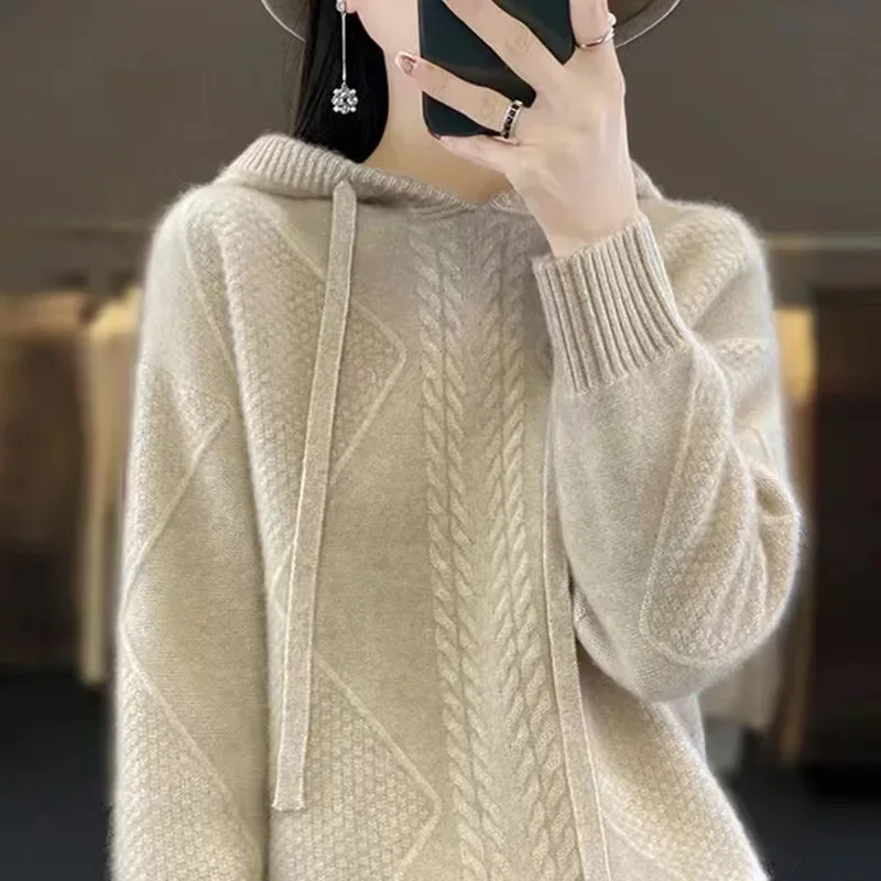 Women Pullovers Hoodie Loose Casual Sweater Solid Color Autumn/Winter Cashmere Sweater Women's O-Neck Warm Knit Top Sweatshirt