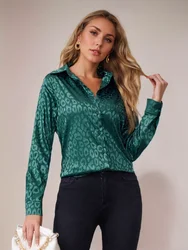 2023 Spring Office Lady Tops Long Sleeve Leopard Jacquard Blouse Fashion Turn Down Collar Button Shirt Autumn Tops Elegant 19169