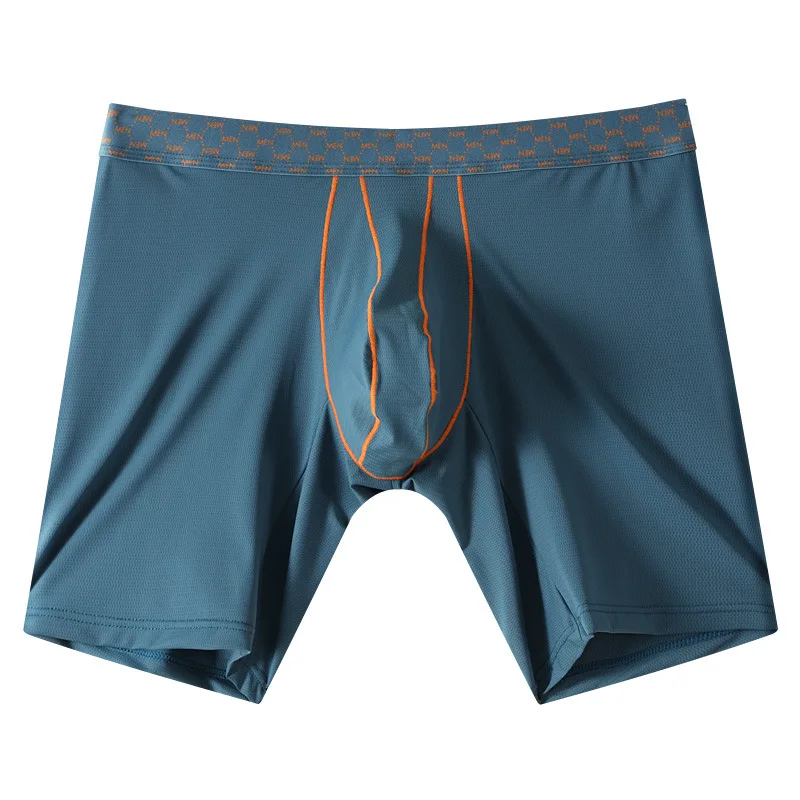 Men Underwear Boxers Shorts Cueca Slim Ice Silk Nylon U Convex Pouch Panites U Convex Pouch Middle Long Leg Underpant Male M-XXL