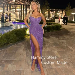 Sexy Party Dresses Women Evening Dress V Neck Sleeveless Slit Beading Sequined Mermaid Club Pageant Gown Robe De Soiree