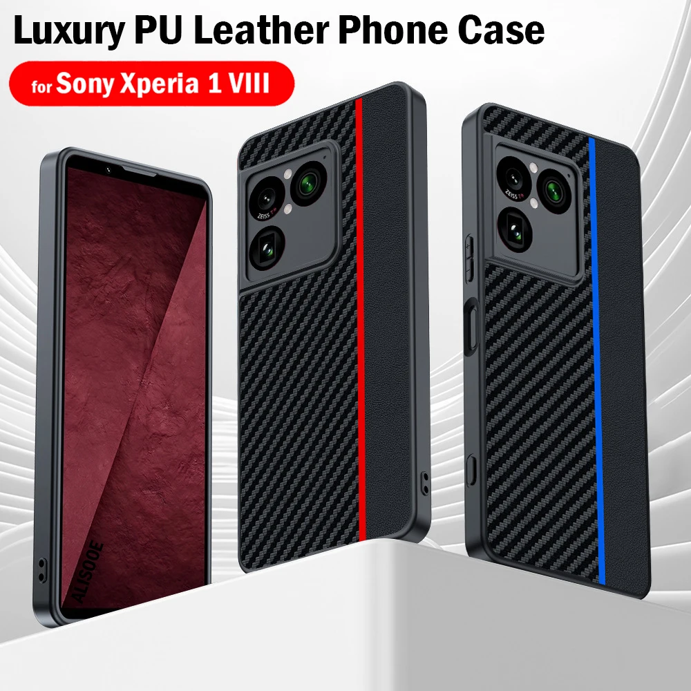Capa de luxo para sony xperia 1 viii, textura de fibra, couro pu + plástico, proteção rígida, capa para celular