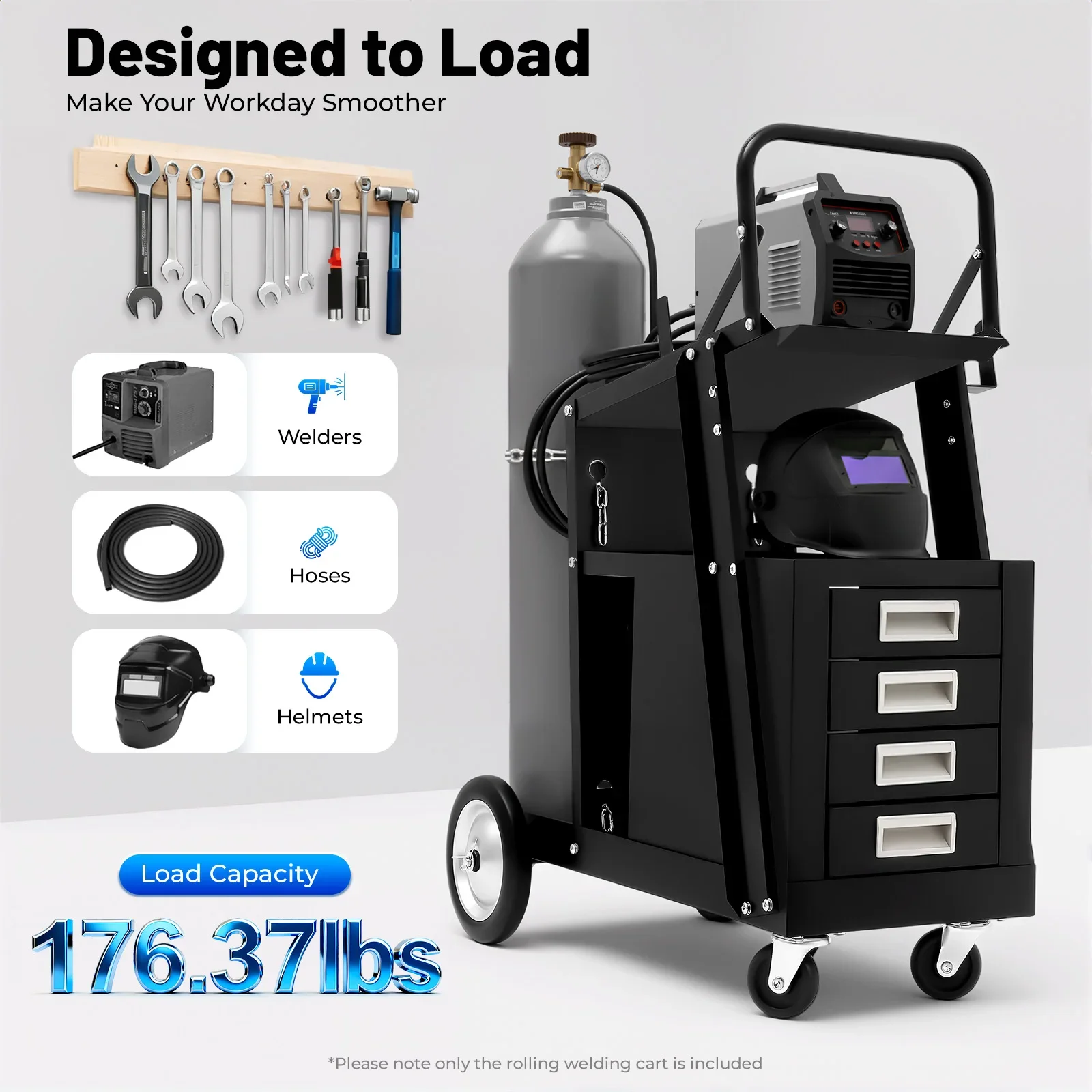 

Прокатная сварочная тележка BYMAOCAR с 4 ящиками и 360° ° Поворотные колеса, защитные цепи для хранения резервуаров, для сварочного аппарата Tig Mig и плазменного резака