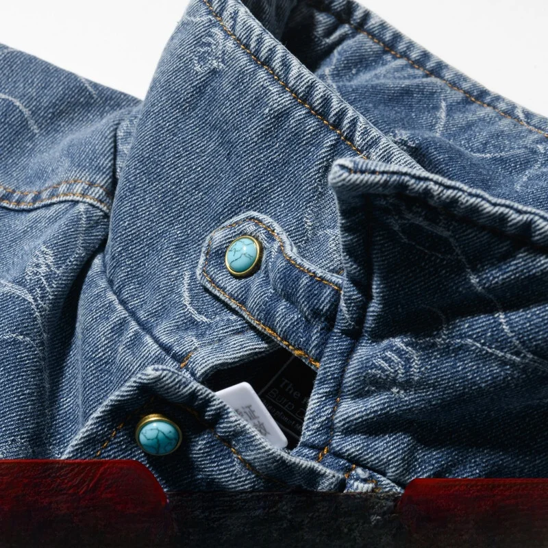 

Trendy American Khaki Floral Autumn Winter Heavy Stitched Cotton Jaet Men's Denim Cotton Coat Youth Casual Warm Long Sve