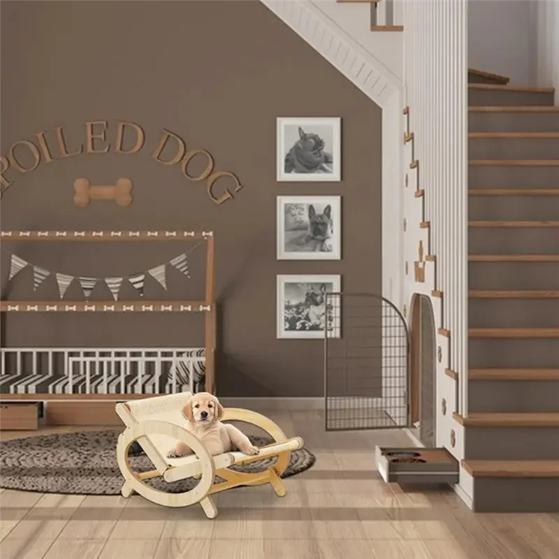 

N08R Elevated Pet Bed Chair Cat Sleeping Climbing Frame Chair Adjustable Scratch Bed With Canvas Cover Scratch-Resistant