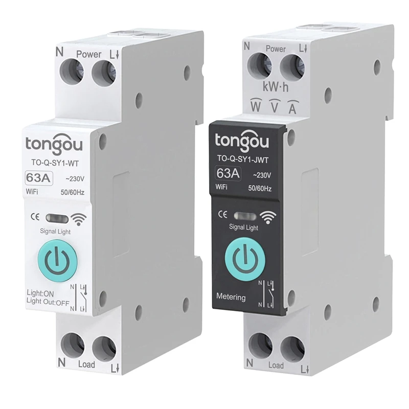 TONGOU DC WIFI Smart Circuit Breaker 63A DIN Rail For Smart Home Wireless Remote Control Switch By APP White