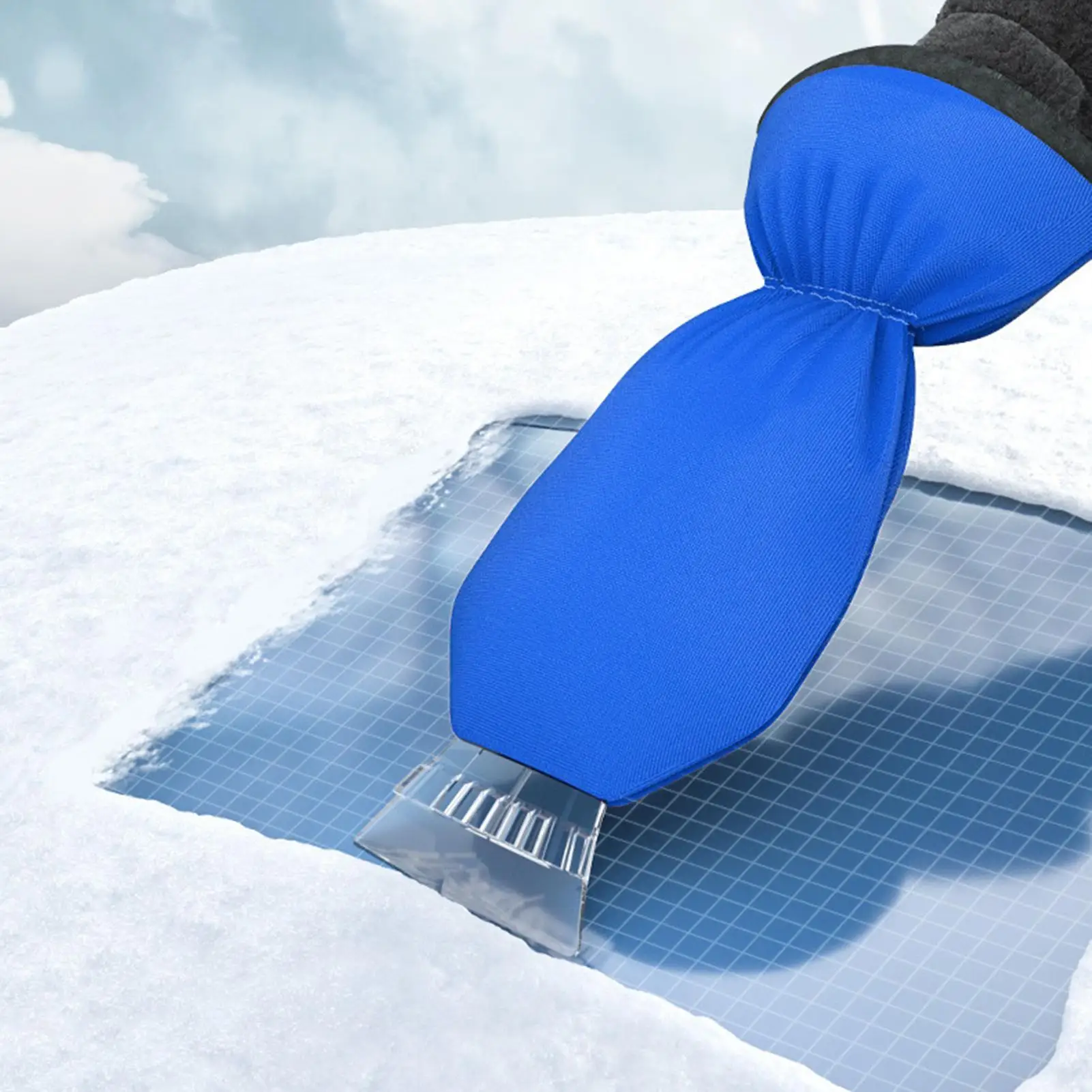 2-in-1 Ice Scraper Mitt with Snow Shovel Windproof Winter Tool for Car Windshield, SUV, Truck & Home Use