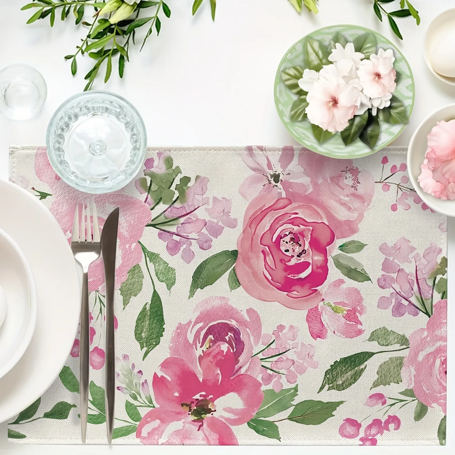 Fresh Purple Lavender Placemats Table Mat Embroidery Print For Dining Table Decor Elegant Country Home Accessories 4/6/8pcs