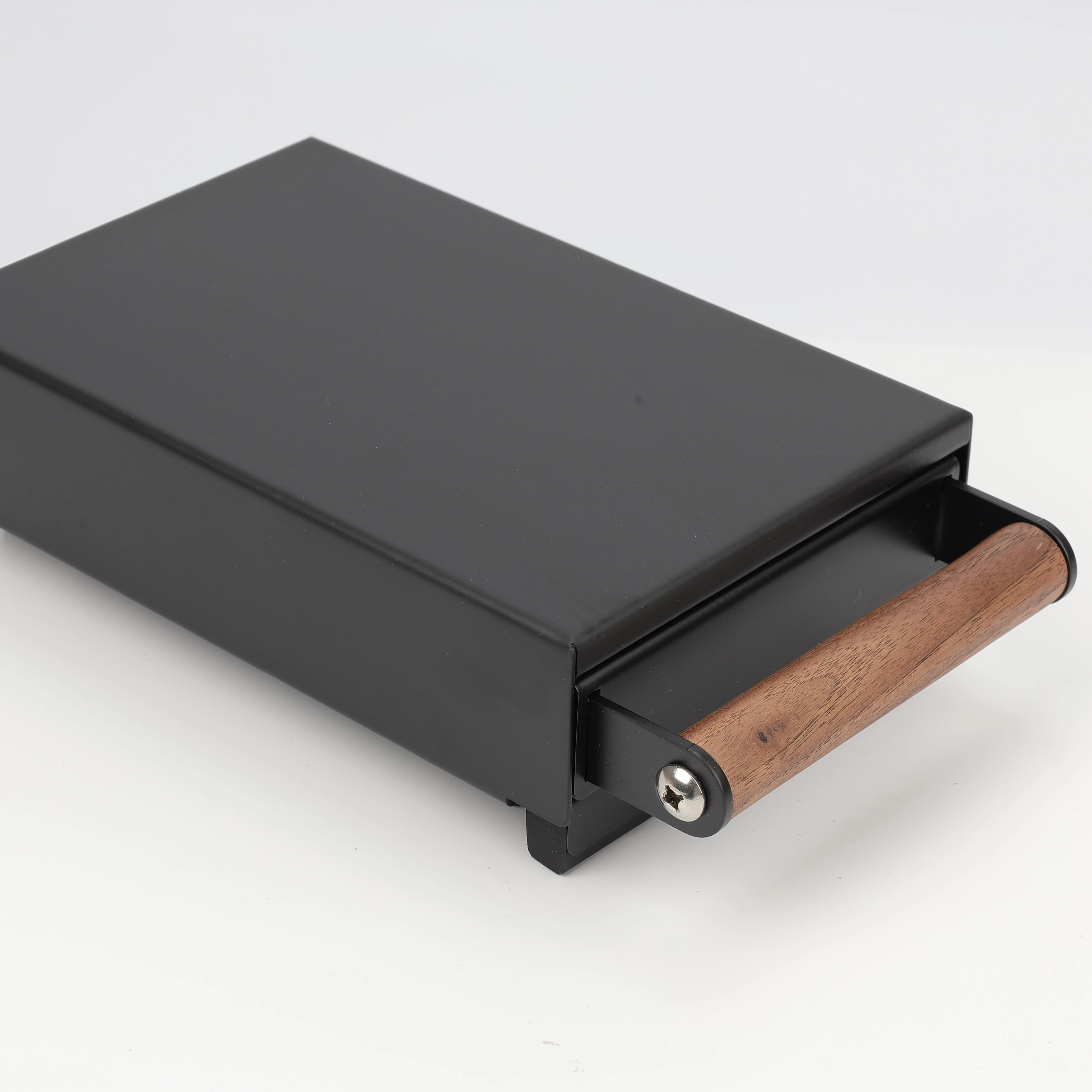 Barra de golpe de acero inoxidable de diseño moderno, tipo cajonera, mango de madera, cubo para posos de café, caja de golpe de café