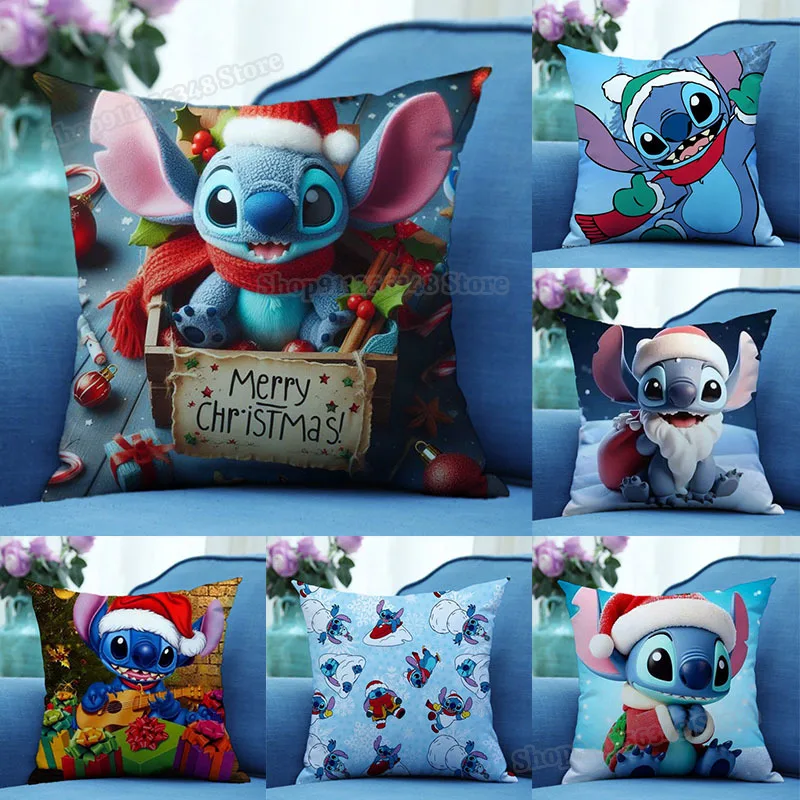 Lilo & Stitch-funda de almohada Kawaii, decoración de sofá para fiesta de Navidad, funda de almohada de Stich de Disney, adornos para asiento de coche, funda de cojín, regalo de Navidad