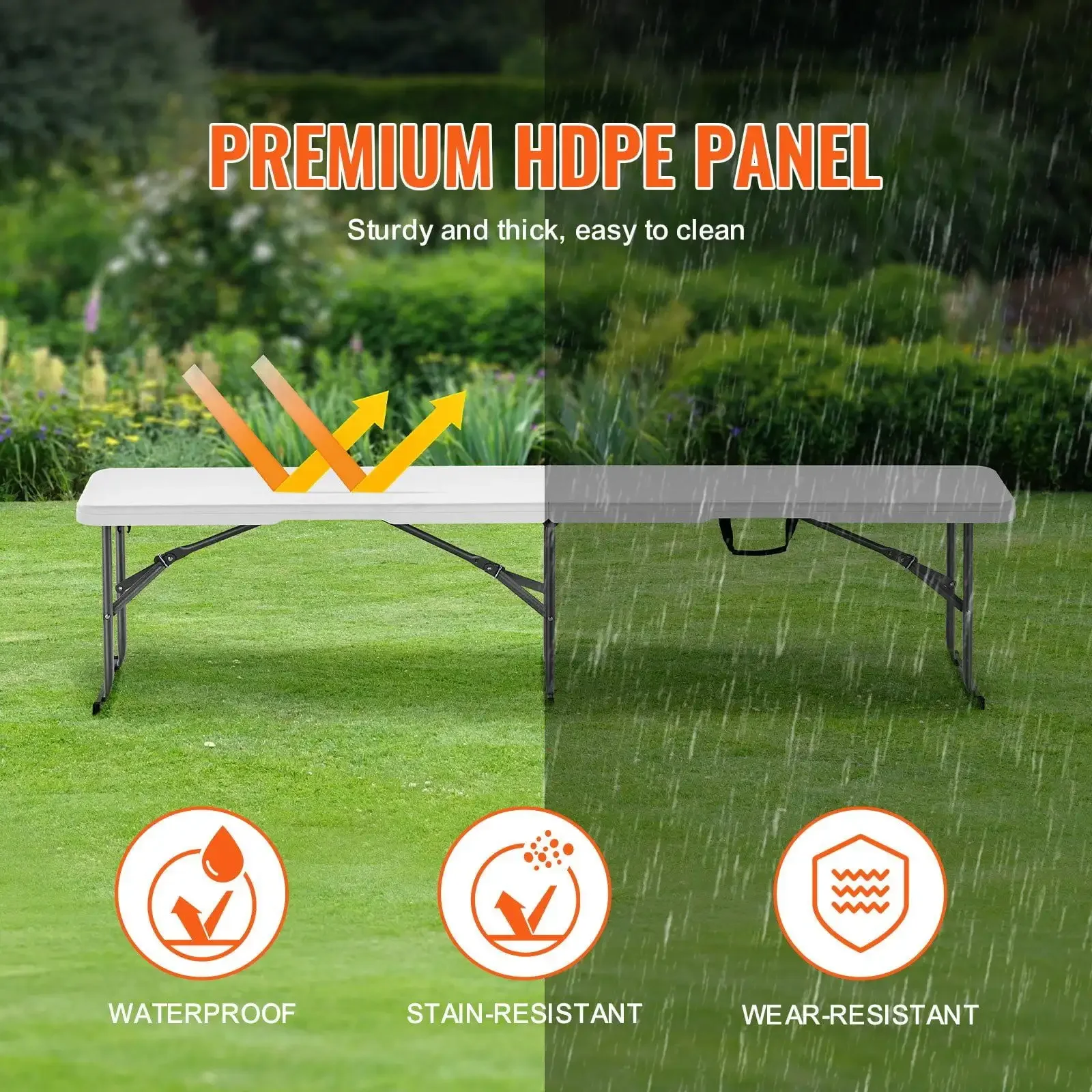 6FT Plastic Folding Bench Portable Outdoor Bench for Picnic Camping Garden