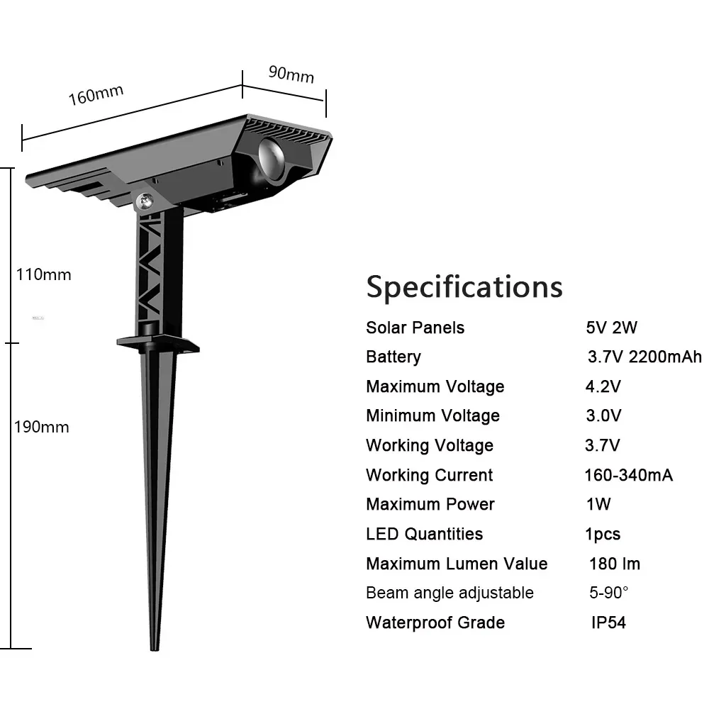 Outdoor ajustável ângulo luz de projeção solar, de longo alcance pequena iluminação, paisagem decoração do jardim, foco variável, novo