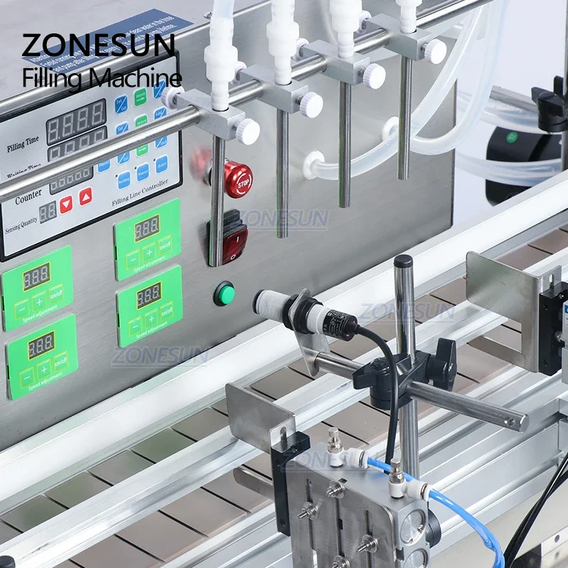 ZONESUN 4 فوهات منضدية أوتوماتيكية للمياه السائلة عصير حليب الصويا آلة تعبئة الزجاجات للإنتاج