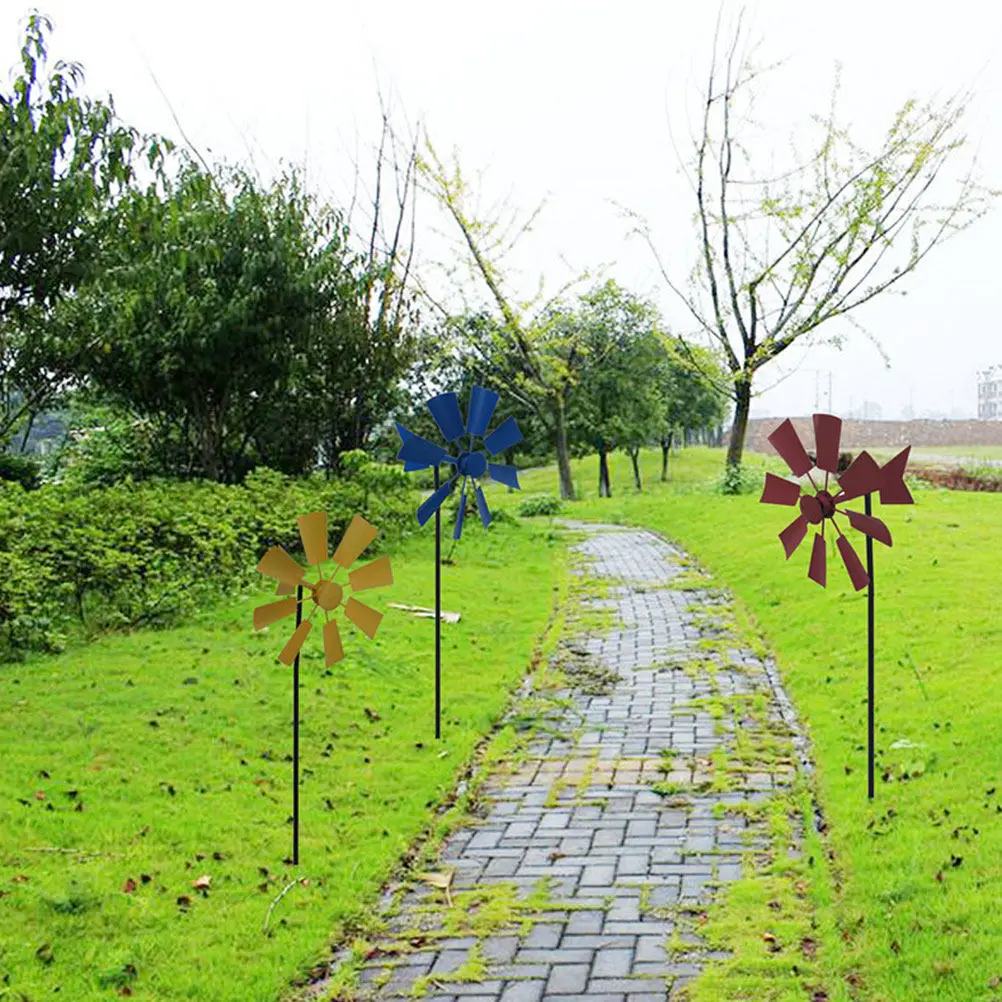 3Pcs Decorative Garden Windmill Outdoor Metal Wind Spinner for Yard Garden Park Courtyard Lawn Decor Windmill Ground Inserting