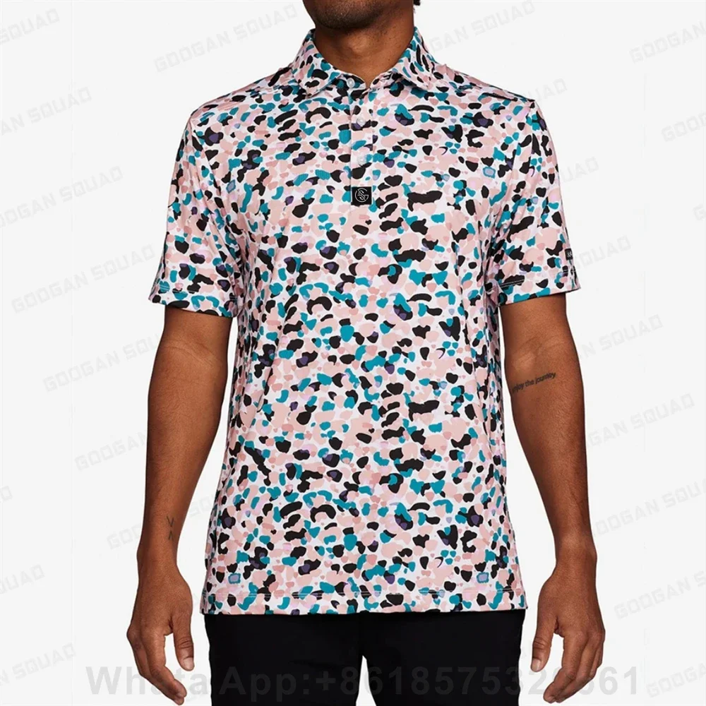 Men Summer Polo Golf Shirt Short Sleeve Quick-dry Sports Clothing Casual Lapel Button Quick-dry Printed Multi-function T-shirt