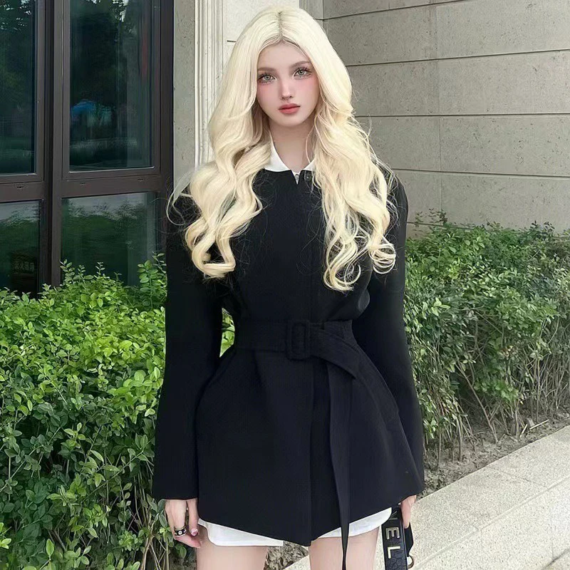 Woman Center Parting Long Curly Hair Lady Daily Clothing Fashion Match Eight Character Bangs Long Hair Ball Headwear Golden Wig