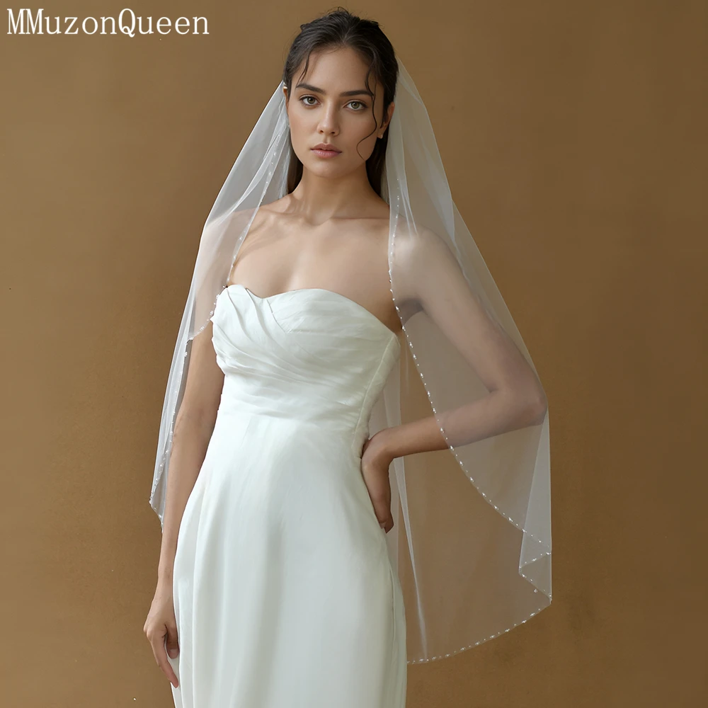 MMQ-Peigne à cheveux cousu à la main pour patients, bord en cristal perlé, longueur du bout des doigts, voile en tulle, accessoires de mariage d'intérieur, M21