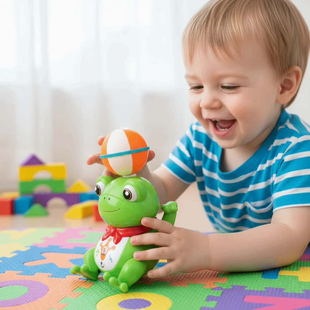 Grenouille dansante électrique LED mignonne, musique en plastique, boule rotative, jouet avec lumières, Collection, jouet grenouille électrique pour enfants, cadeau d'anniversaire