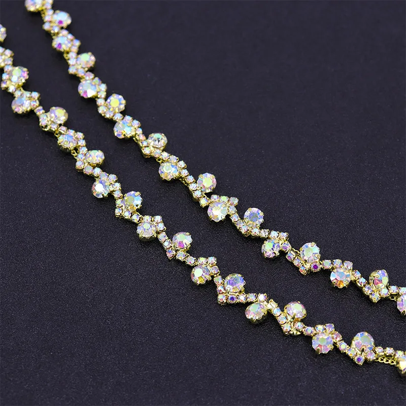 10Yards Rhinestone Chain Diamond Trim Fringe Crystal Clothing Bag Hat Accessories DIY Wedding Decoration Gift Rhinestone Ribbon