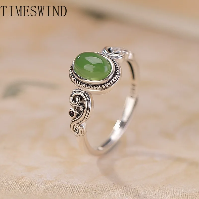 

TIMESWIND натуральный оригинальный нефритовый зеленый овальной формы S925 благоприятное облако открытое женское кольцо модные украшения с сертификатом