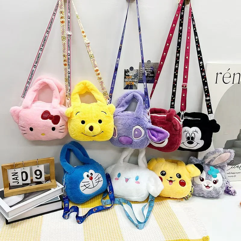 2024 Cartoon Plush Shoulder Bag Squirrel Qiqi Stitch Jumping Tiger Winnie Bears Handbag Shoulder Bag Children's Gift