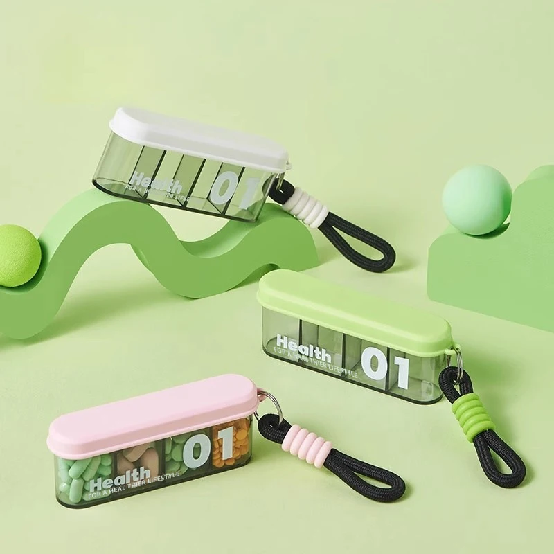 Portable 4 - Slot Pill Case with Lanyard – Ideal for Travelers & Busy Schedules, Organize Vitamins & Pills Easily