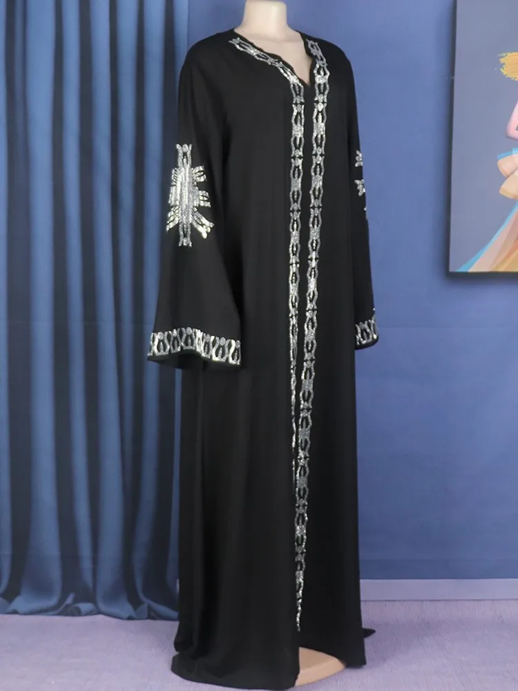 Muslim Women Long Sleeve Maxi Long Dress Muslim Robe Moroccan Loose Gowns Arabic Ramadan Hot Diamond Abaya Kaftan Dashiki