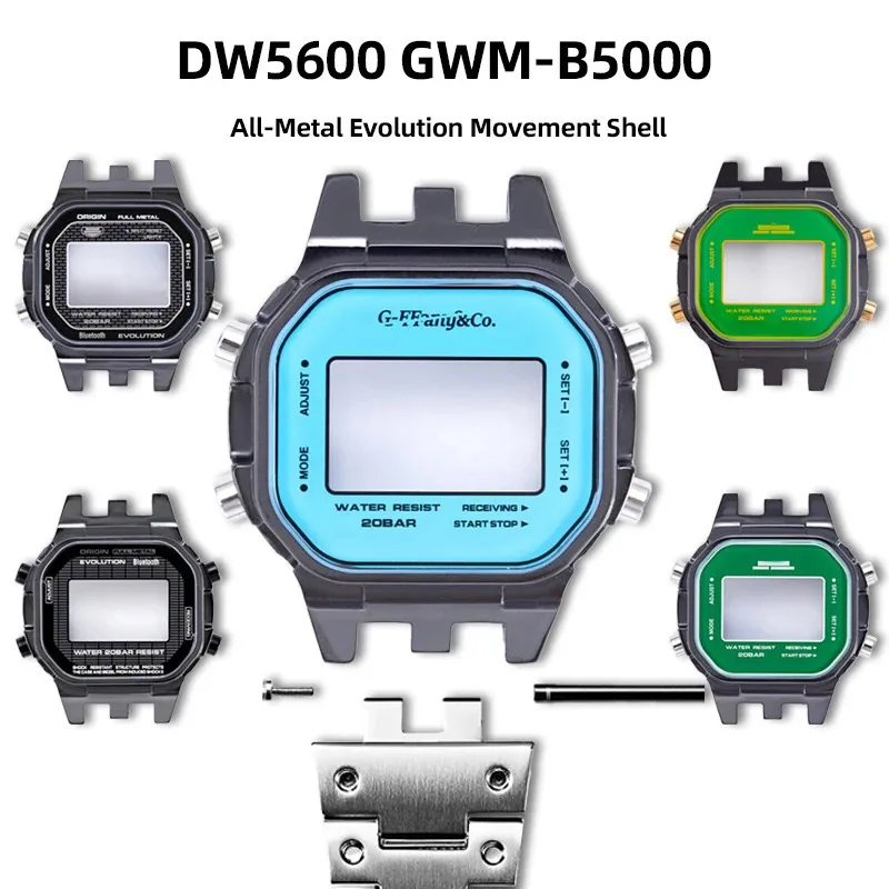 Coque de mouvement Evolution entièrement en métal pour Casio DW5600 DW5000 DW-5600 GW-B5600, mise à niveau modifiée pour accessoires de montre GMW-B5000