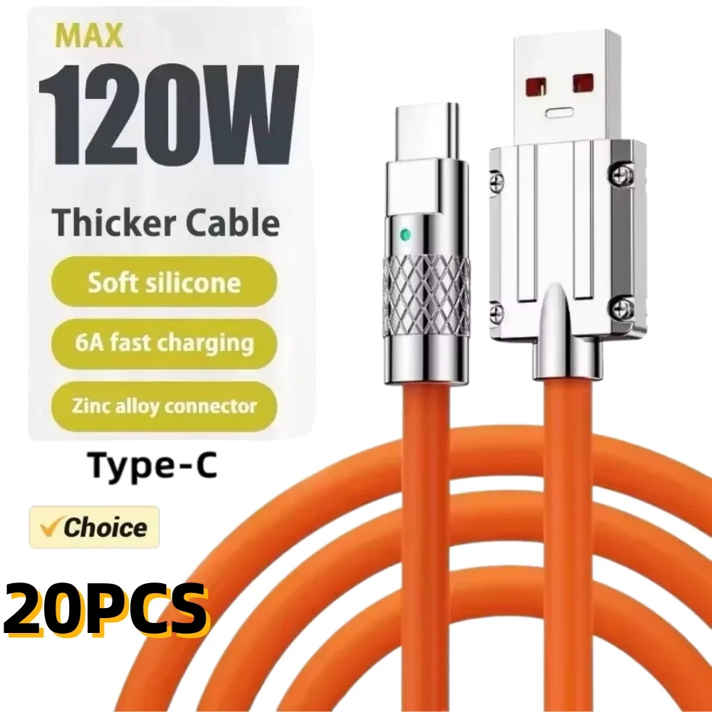 20PCS Cable Quick Charge USB Cable USB C Charger Cable for Huawei Samsung Xiaomi 120W 6A Super Fast Charge Type C