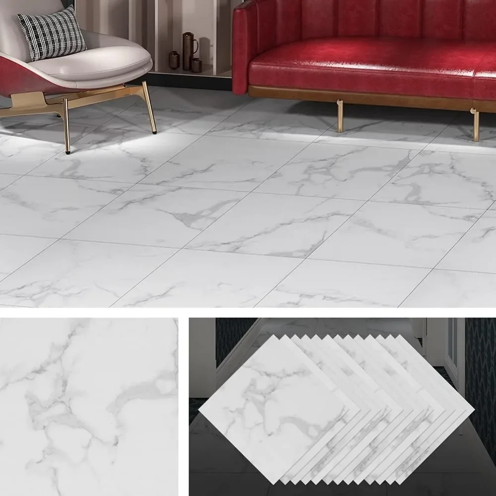 32-Pack Vinyl Flooring Peel and Stick White Laminate Flooring Bathroom Floor Tile Marble Gray Floor