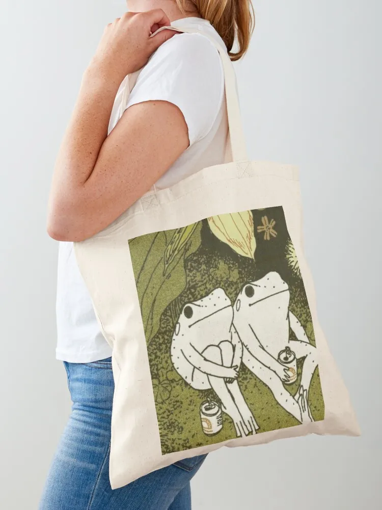 Frogs sitting and drinking soda Tote Bag Cloth bags cute pouch bag Handbags women