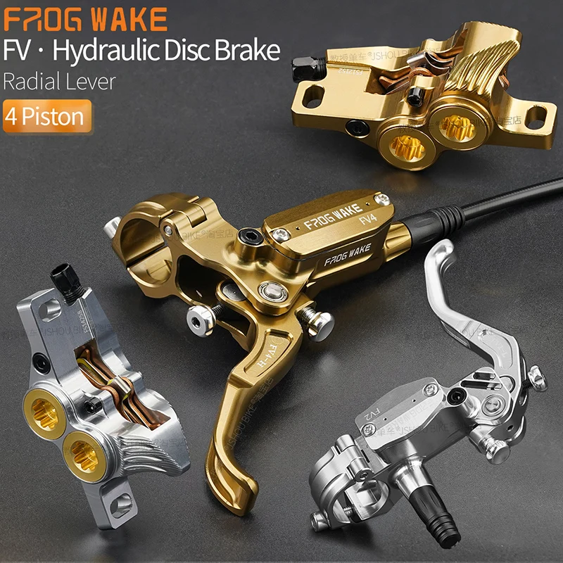 FROG WAKE FV4 4-مكبس قرص الفرامل الهيدروليكية عدة سبليت نوع الألومنيوم مضمنة شعاعي الفرامل الأمامية/الخلفية رمادي/فضي/أسود جزء الدراجة