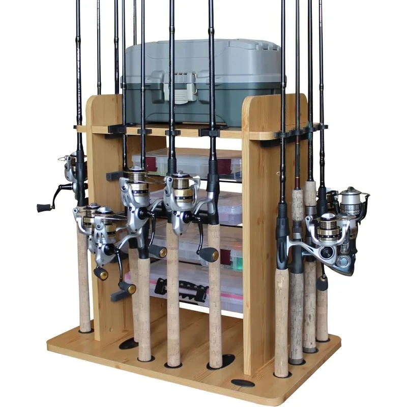 14 Fishing Rod Rack with 4 Utility Box Storage Capacity & Dual Rod Clips - Features a Sleek Design & Wire Racking System