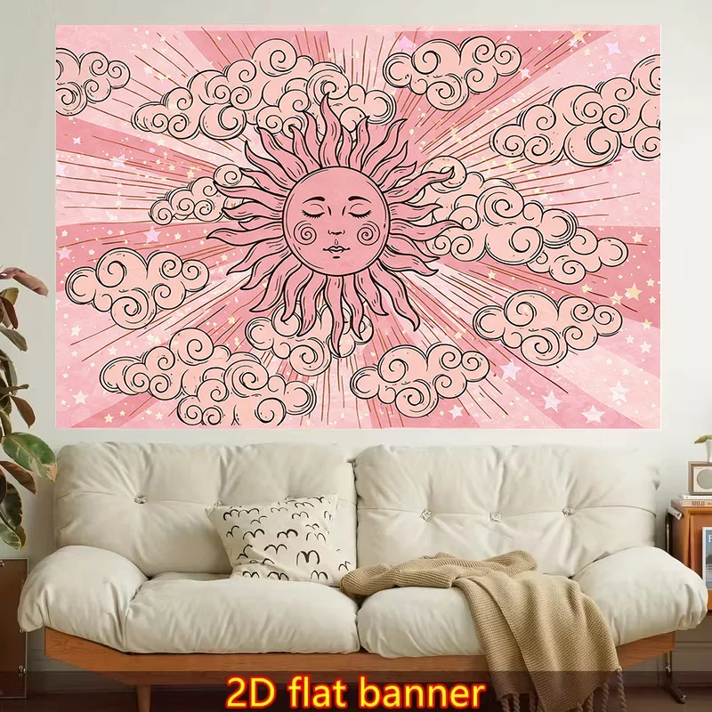 Pink Tarot Sun Cloud Tapestry Bohemian Hippie Retro Background Cloth Girl Dormitory Bedroom Wall Hanging Cloth