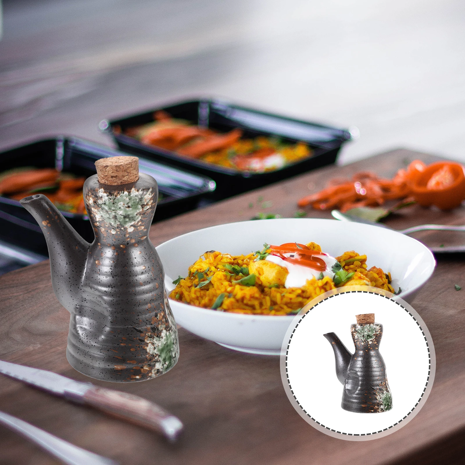 

Ceramic Soy Sauce Dispenser Japanese Style Seasoning Bottle for Oil Vinegar Kitchen Supplies Vintage Sauce Jar