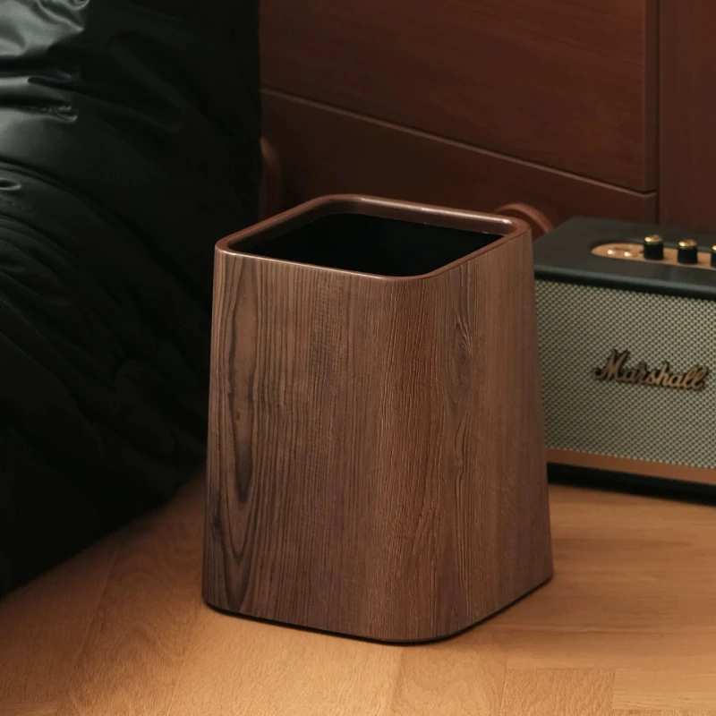 Trash Can Household 2026 New Living Room Toilet Kitchen Wood Grain Bathroom Medium Ancient Large Papelera Pequeña Baño Waste Bin